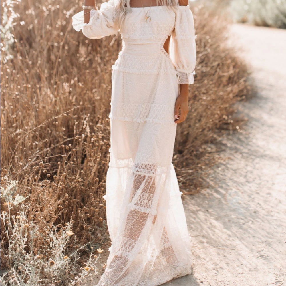 PORSHA OFF THE SHOULDER TIERED CUTOUT MAXI DRESS